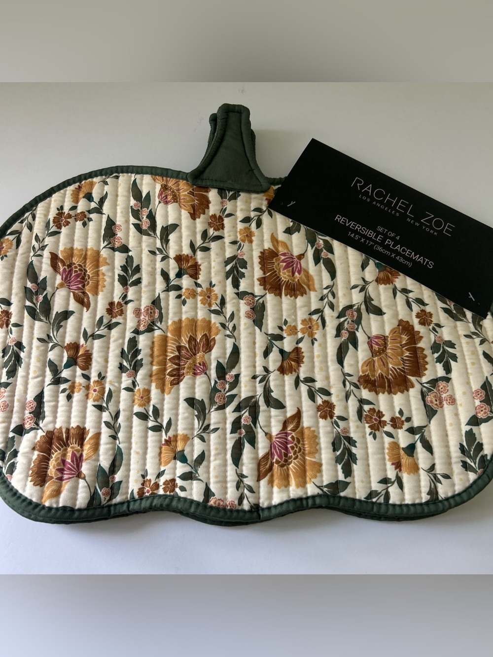 Rachel Zoe Pumpkin Floral Quilted Placemat in Cream, Mustard & Olive Set of 4